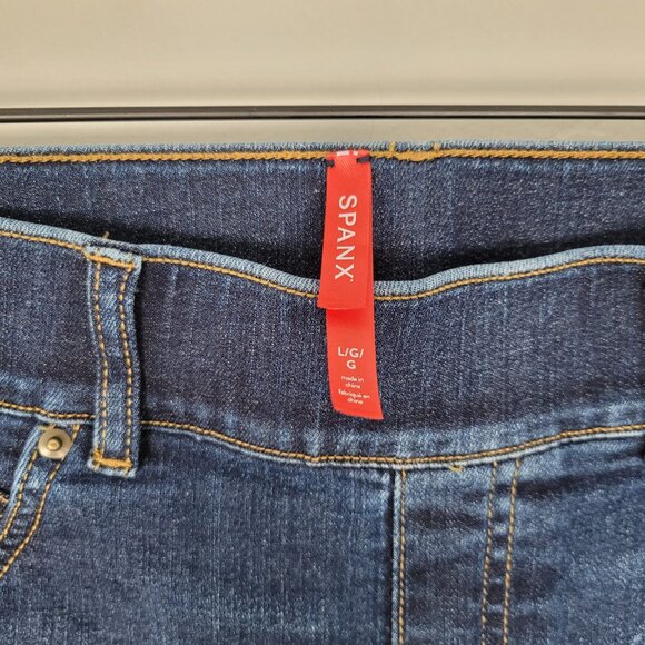 Spanx Flare Jeans Stretch Pull On High Rise Midnight Shade Blue Size L - Picture 11 of 11
